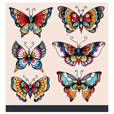 Stock vecto set of old school art butterflies for designs Fake Temporary Water Transfer Tattoo Stickers NO.10545